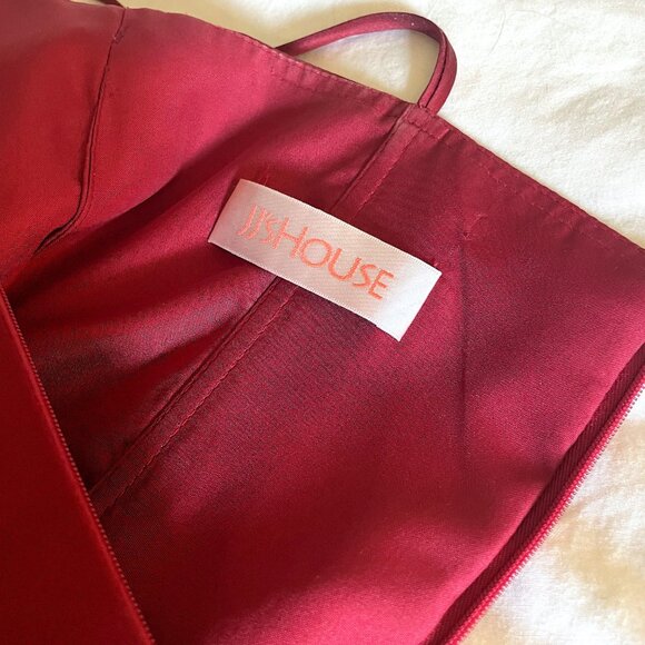 Burgundy A-line V-Neck Knee-Length Satin Dress from JJ's House - Picture 6 of 6